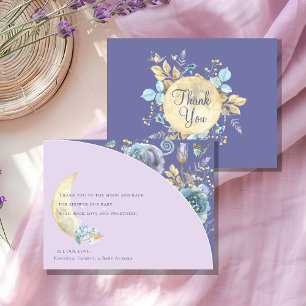 Cartão De Agradecimento Chuva de Lua Lavanda Roxa Baby Shower Caprichosa