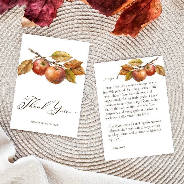 Cartão De Agradecimento Chuva de maçãs depois da queda da maçã noivado (Appley ever after apple fall boho bridal shower simple elegant thank you cards)