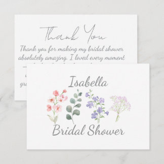 Cartão De Agradecimento Chuva de Noiva Aquarela Flor Silvestre Boho