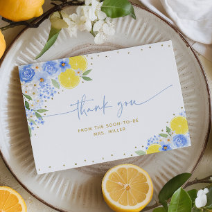 Cartão De Agradecimento Chuva de Noiva Blue Floral Lemon Main Squeeze