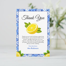 Cartão De Agradecimento Chuva de Noiva Blue Tile Ela Encontrou Seu Amor