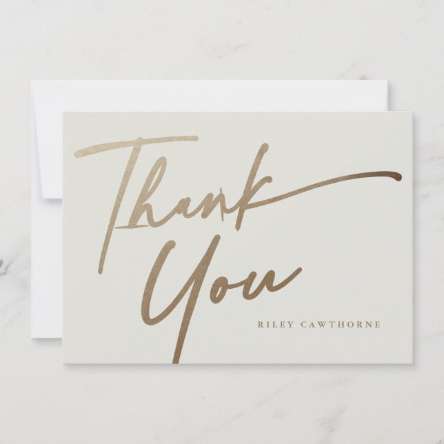 Cartão De Agradecimento Chuva de Noiva Boho com Letra Dourada Moderna e El (Frente)