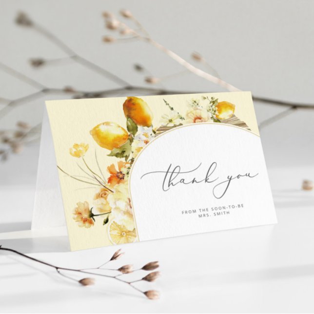Cartão De Agradecimento Chuva de noiva com arco moderno e limão (Criador carregado)