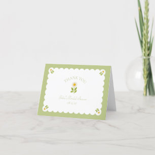 Cartão De Agradecimento Chuva de Noiva Daisy Verde Sage Préppy com Recorte