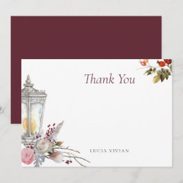 Cartão De Agradecimento Chuva de Noiva de Flores Rústicas com Rosas e Lant