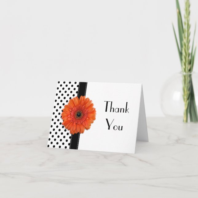 Cartão De Agradecimento Chuva de Noiva de Margarida Laranja de Bolinhas Ob (Frente)