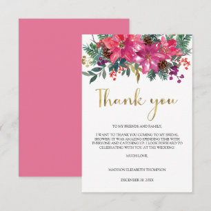 Cartão De Agradecimento Chuva de Noiva de Natal Rosa Magenta Poinsettia