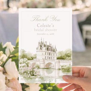 Cartão De Agradecimento Chuva de Noiva Elegante Castelo Romance Francês