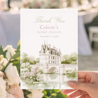Cartão De Agradecimento Chuva de Noiva Elegante Castelo Romance Francês