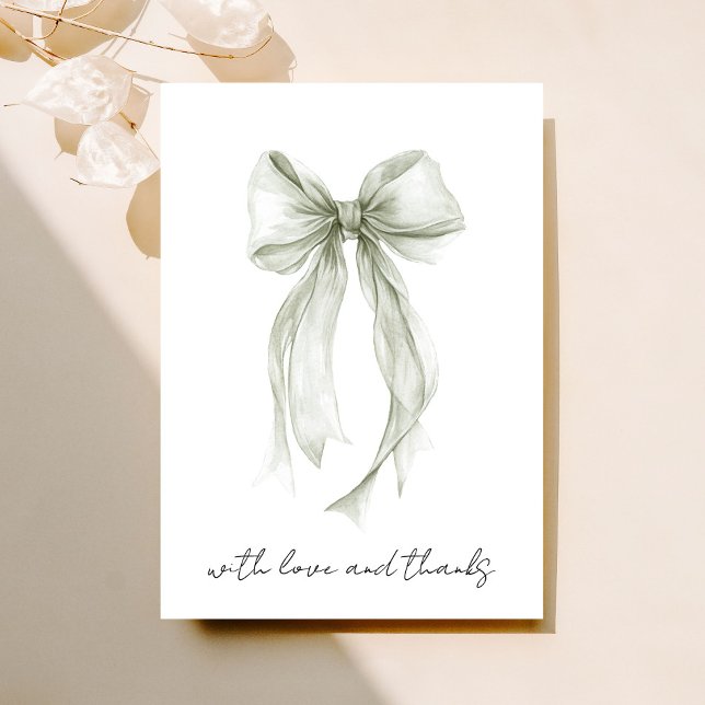 Cartão De Agradecimento Chuva de Noiva em Aguarela Verde Sage com Laço Coq (Criador carregado)