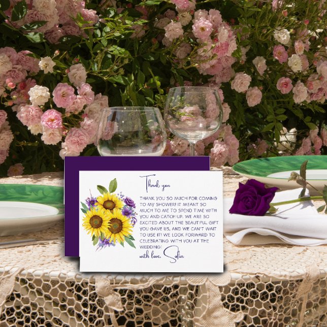 Cartão De Agradecimento Chuva de noiva em aquarela de girassol amarelo (Criador carregado)