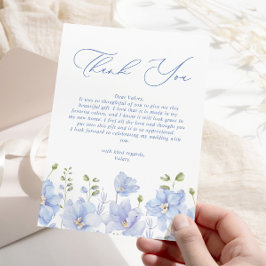 Cartão De Agradecimento Chuva de Noiva em Azul Poeirento Floral