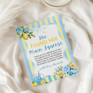 Cartão De Agradecimento Chuva de Noiva Floral Azul Limão Main Squeeze
