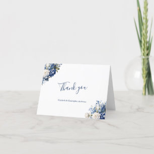 Cartão De Agradecimento Chuva de Noiva Floral Branco Azul