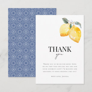 Cartão De Agradecimento Chuva de Noiva Floral de Limão e Azulejo Italiano