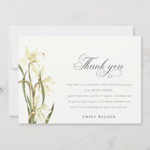 Cartão De Agradecimento Chuva de Noiva Floral de Narciso Branco em Aquarel