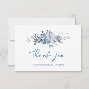 Cartão De Agradecimento Chuva de Noiva Floral Elegante Azul Empoeirado