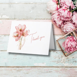 Cartão De Agradecimento Chuva de Noiva Floral Elegante em Aquarela Rosa