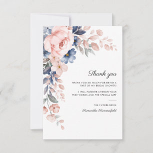 Cartão De Agradecimento Chuva de Noiva Floral Rosa Azul Script