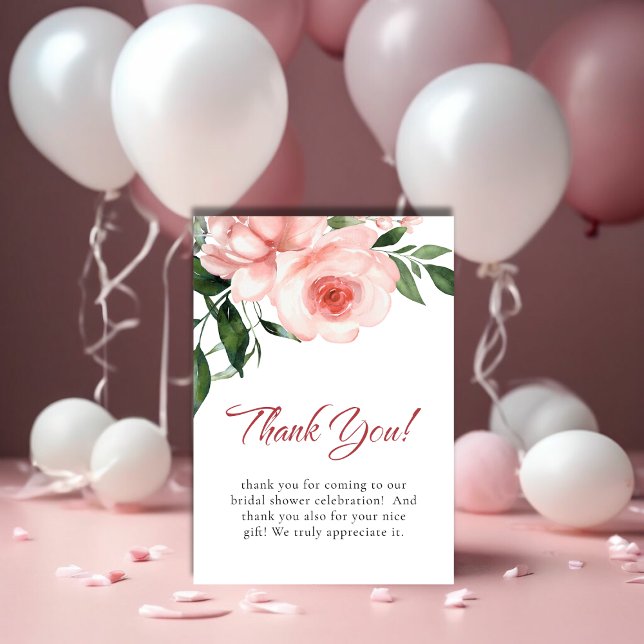 Cartão De Agradecimento Chuva de Noiva Floral Rosa Bege (Blush Pink Rose Floral Bridal Shower Thank You Card)