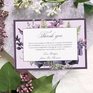 Cartão De Agradecimento Chuva de Noiva Floral Roxo Ameixa Elegante