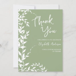 Cartão De Agradecimento Chuva de Noiva Folhas Botânicas Verde Sálvia