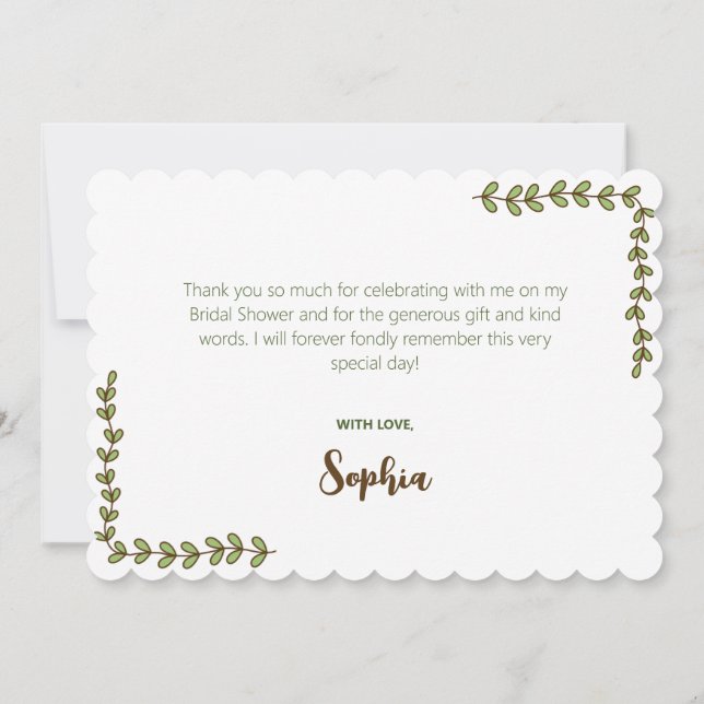 Cartão De Agradecimento Chuva de Noiva Folhas Verdes Flor Rosa (Verso)