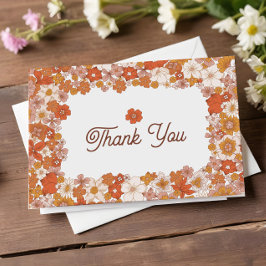 Cartão De Agradecimento Chuva de Noiva Groovy Retro Rosa Laranja