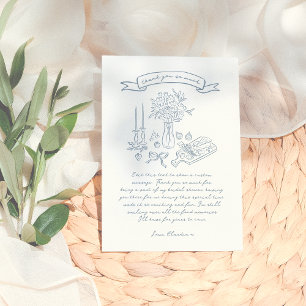 Cartão De Agradecimento Chuva de Noiva Ilustrada Desenhada à Mão Caprichos