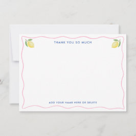 Cartão De Agradecimento Chuva de Noiva Limões Ondulados Rosa Moderno
