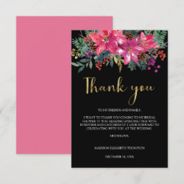 Cartão De Agradecimento Chuva de Noiva Magenta Rosa Natal Poinsettia