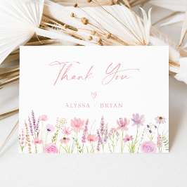 Cartão De Agradecimento Chuva de Noiva Moderna Boho Script Flor de Campo