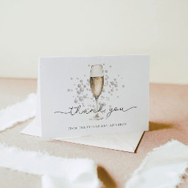 Cartão De Agradecimento Chuva de Noiva Pérolas Aquarela & Prosecco