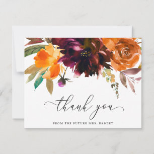 Cartão De Agradecimento Chuva de Noiva Rústica Elegante de Floral de Outon