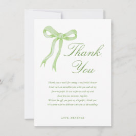 Cartão De Agradecimento Chuva de Noivas com Laço Verde Ela Está Casando