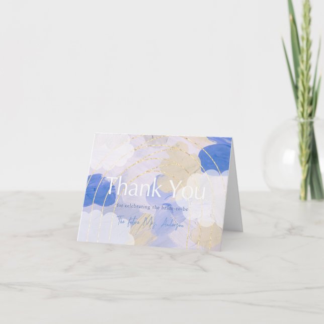 Cartão De Agradecimento Chuva de Nove Tinta Gouache Pincelada Chá de Noiva (Frente)