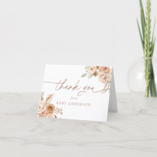 Cartão De Agradecimento Chuva de Pampas Boho Obrigado Baby Shower
