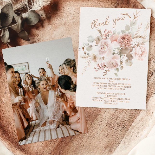 Cartão De Agradecimento Chuva de Pampas Floral Rosa Suave Fotográfico Chá  (Criador carregado)