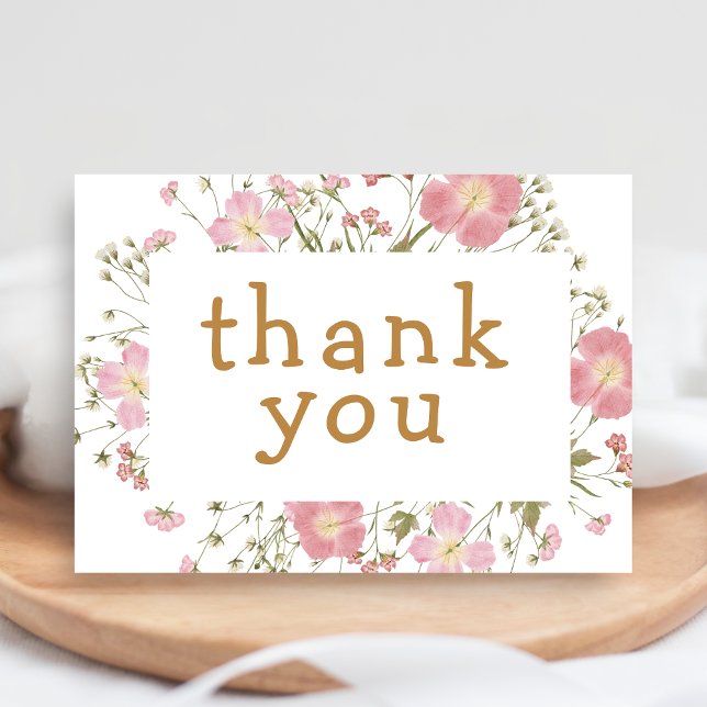 Cartão De Agradecimento Chuva de Pétalas Chá de Bebê Boho (Little Wildflower Baby Shower Thank You Card)