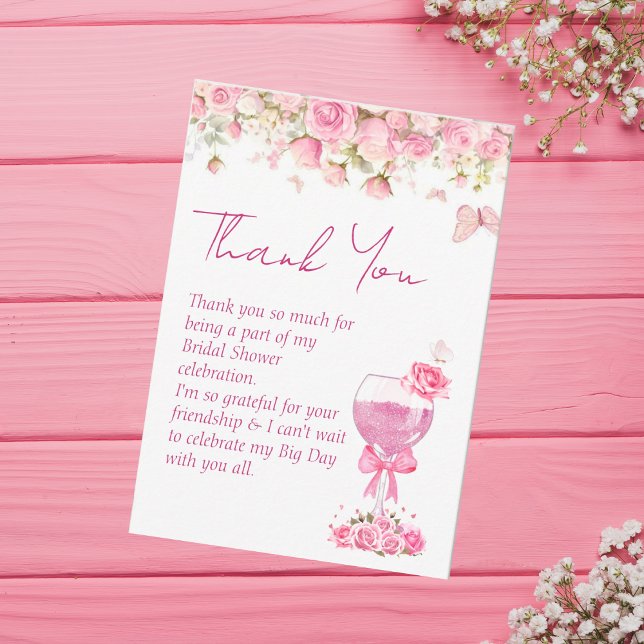 Cartão De Agradecimento Chuva de Pétalas Florais Rosa & Bridal Shower com  (Criador carregado)