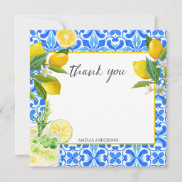 Cartão De Agradecimento Chuva de presentes de noiva com azulejos azuis e l
