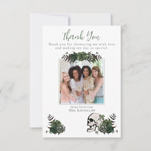 Cartão De Agradecimento Chuva de Presentes Irlandesa Gótica de Crânio Verd (Frente)