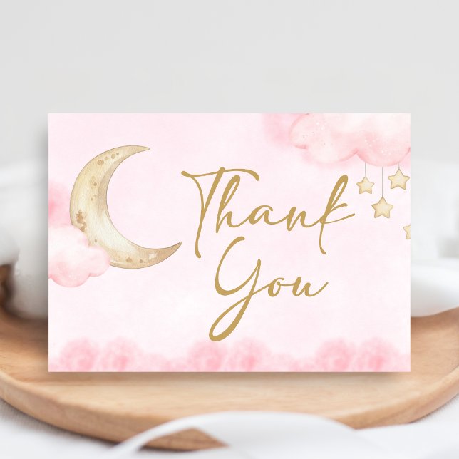 Cartão De Agradecimento Chuva de Rosa no Baby Shower da Lua  (Over the Moon Baby Shower Thank You Card)