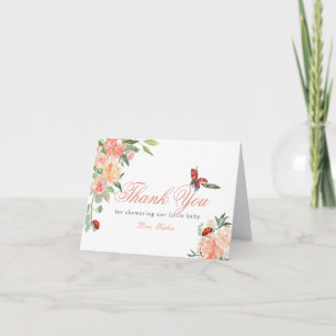 Cartão De Agradecimento Chuva de Rosas da Pequena Dama Joaninha Baby Showe