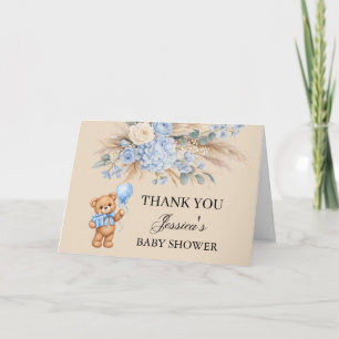 Cartão De Agradecimento Chuva de Rosas de Urso de Pelúcia Azul Baby Shower