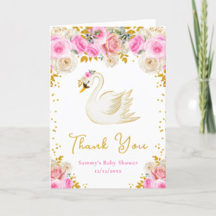 Cartão De Agradecimento Chuva de Rosas Rosa e Dourado Baby Shower Obrigado