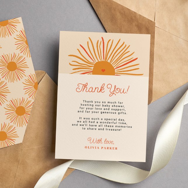 Cartão De Agradecimento Chuva de sol bebê aqui vem o filho boho retrô  (Criador carregado)