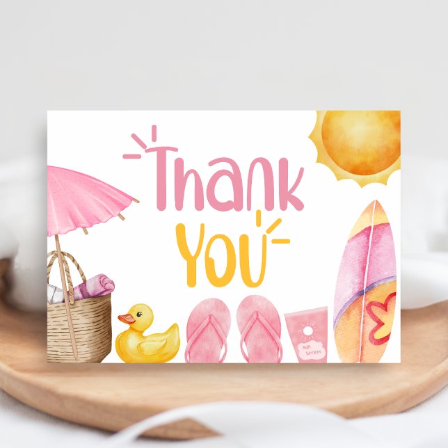 Cartão De Agradecimento Chuva de Verão Chá de Bebê (Pink Splish Splash Baby Shower Thank You Card)