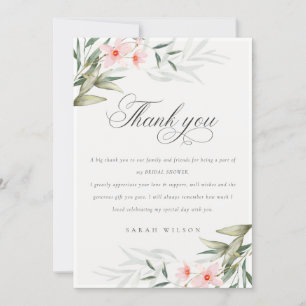 Cartão De Agradecimento Chuva Floral Rústica Elegante Rosa Verde Casamento