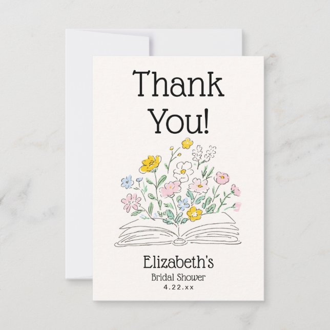 Cartão De Agradecimento Chuva Floral Um Novo Capítulo Chá de Noiva  (Frente)
